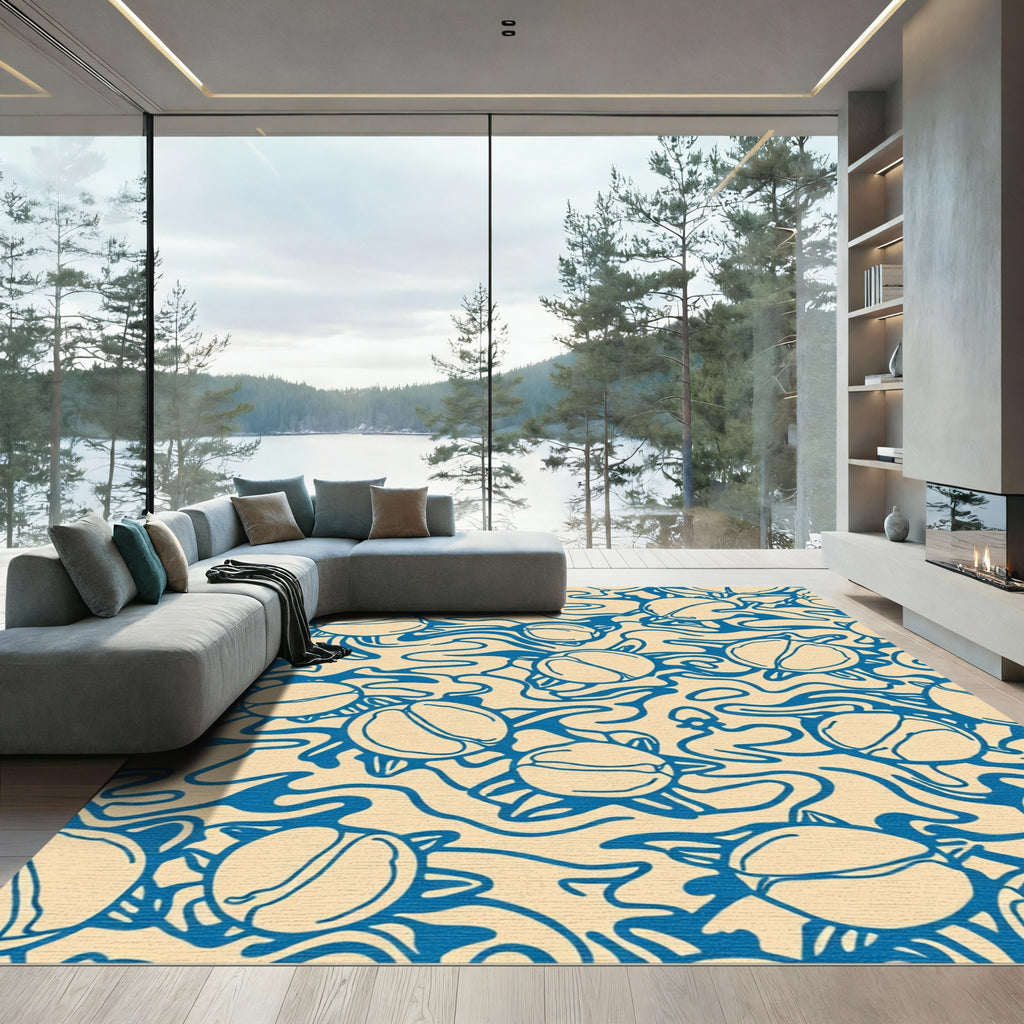 Teal Seashell Swirl Organic Rug