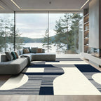 Minimalist Navy Cream Geometric Stripes Rug