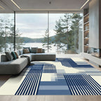 Deep Blue Geometric Grid Overlay Rug