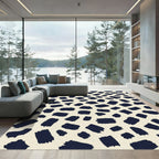 Navy Brushed Strokes Cream Rug