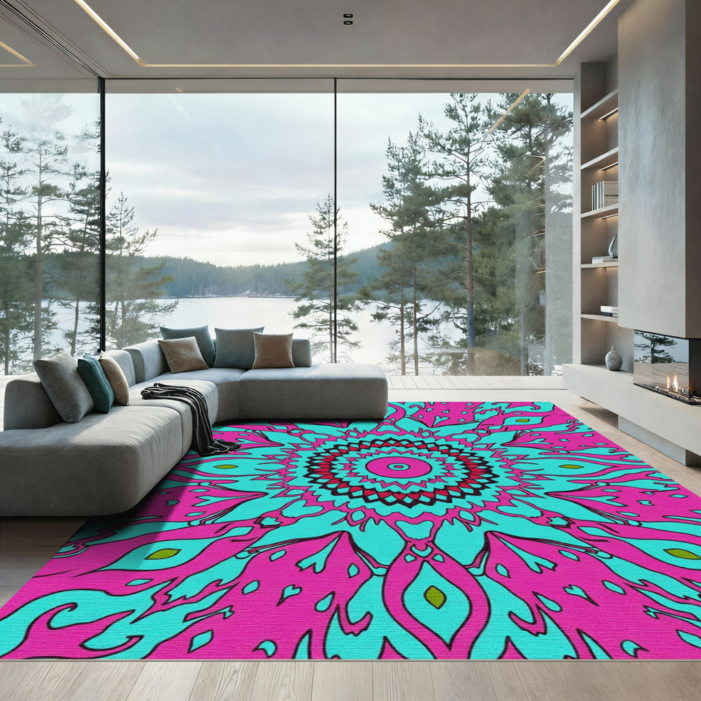 Vivid Magenta Teal Mandala Rug