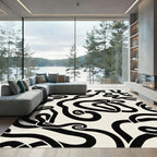 Black Abstract Swirl Ribbon Rug