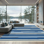 Coastal Blue Striped Horizon Abstract Rug