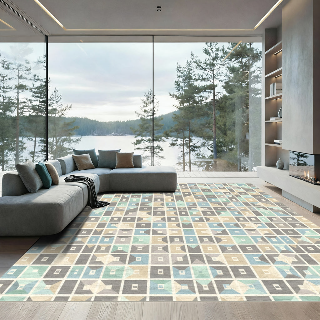 Geometric Abstract Square Grid Rug