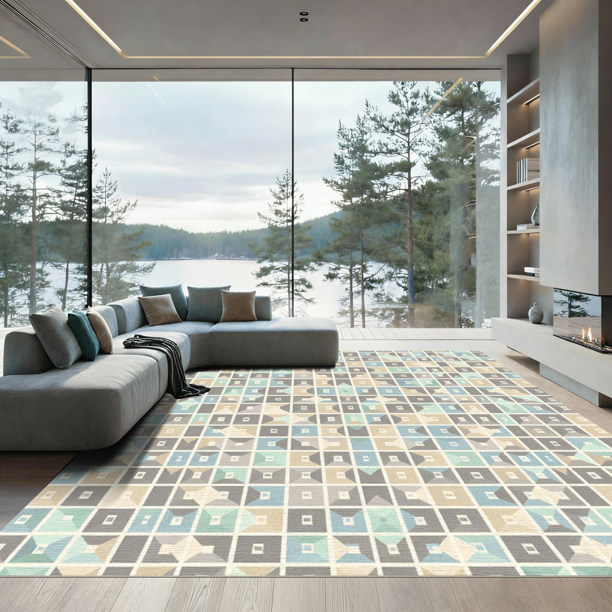 Geometric Abstract Square Grid Rug