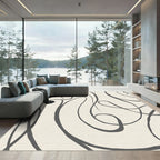 Abstract Charcoal Swirls Cream Rug