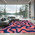 Coral Navy Flowing Organic Abstract Rug
