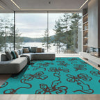 Teal Brown Stylized Floral Vine Rug
