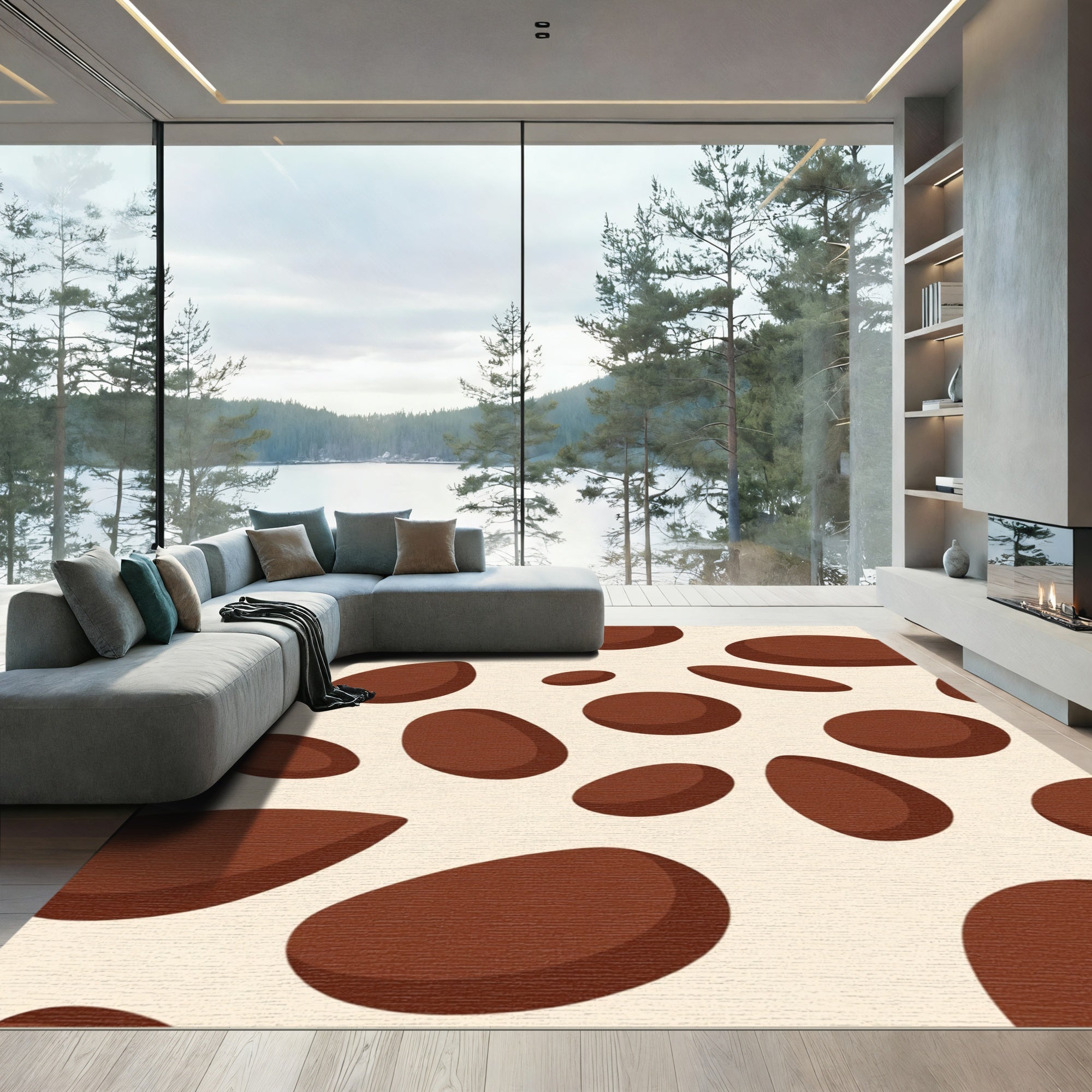 Brown Blotchy Ovate Shapes Rug