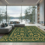 Emerald Gold Floral Vine Border Rug