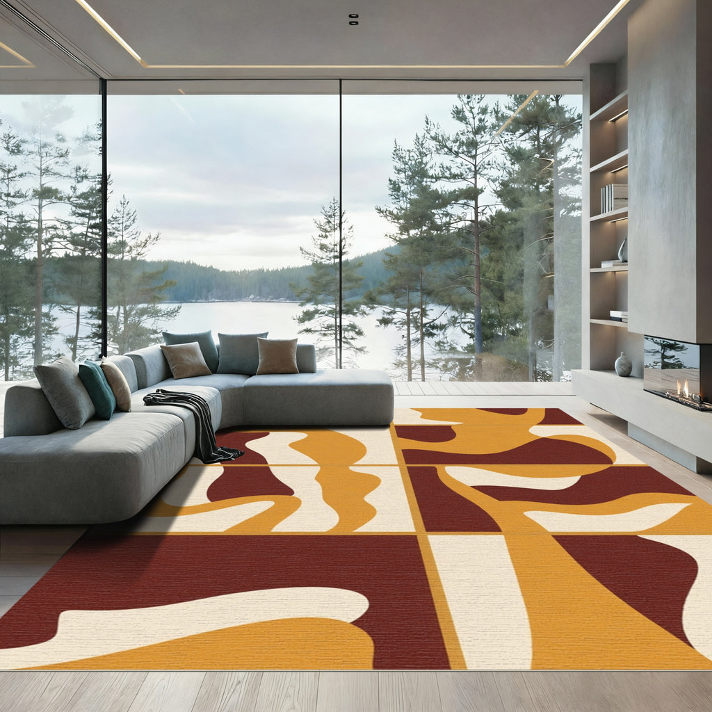 Mid Century Abstract Swirl Mustard Rug