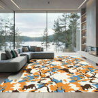 Orange Blue Brown Camo Splash Rug