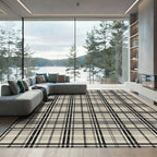 Beige Black Plaid Checkered Foulard Rug