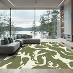 Abstract Olive Cream Intertwined Figures Rug