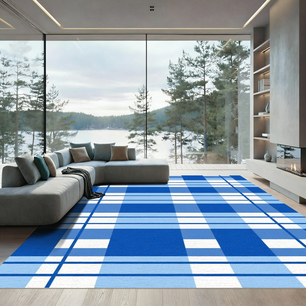 Classic Blue Buffalo Check Grid Rug