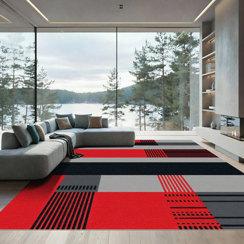 Bold Red Geometric Abstract Stripes Rug