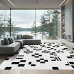 Modern Black White Pixelated Grid Rug