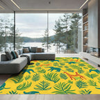 Yellow Jungle Elephant Giraffe Foliage Rug