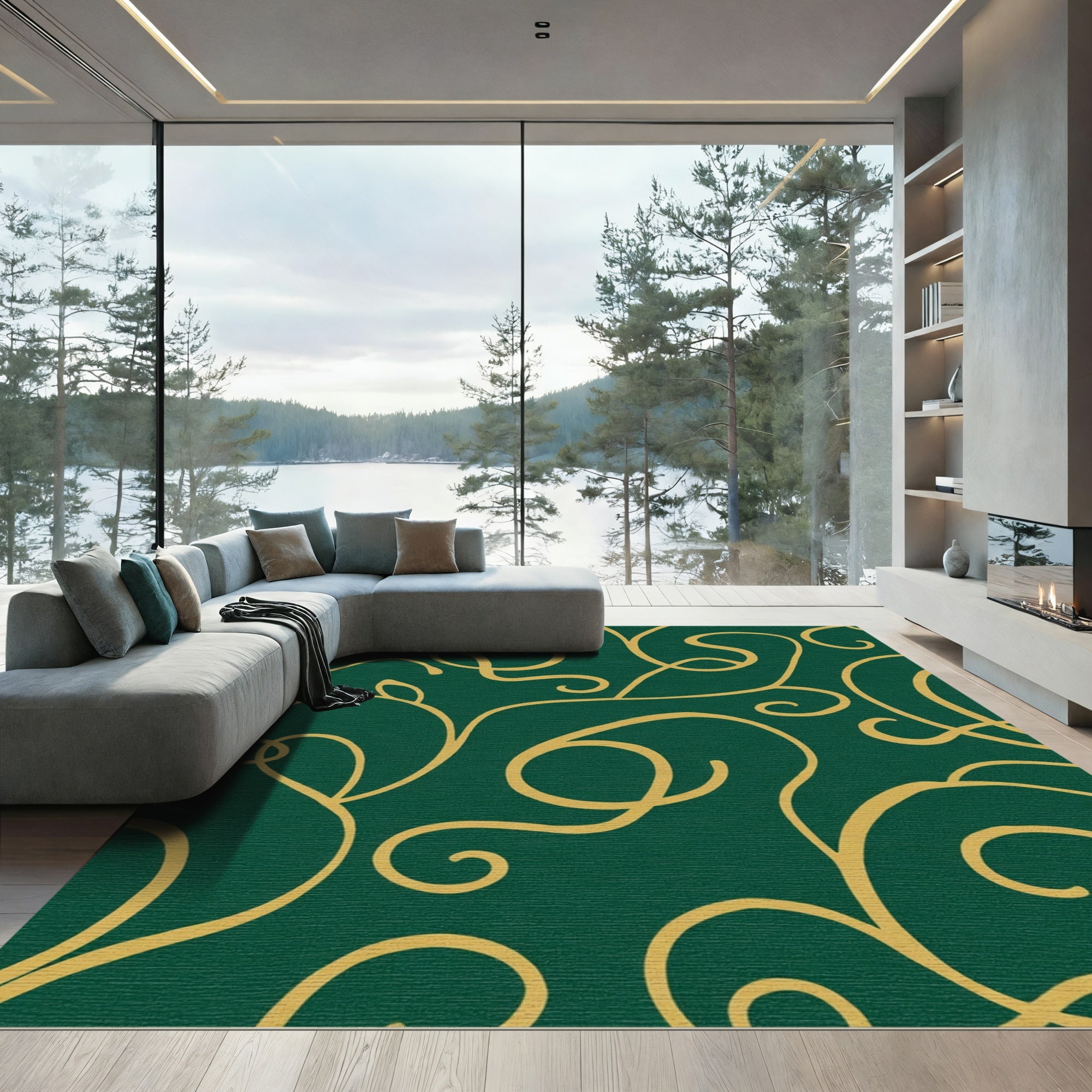 Emerald Gold Wavy Vine Rug