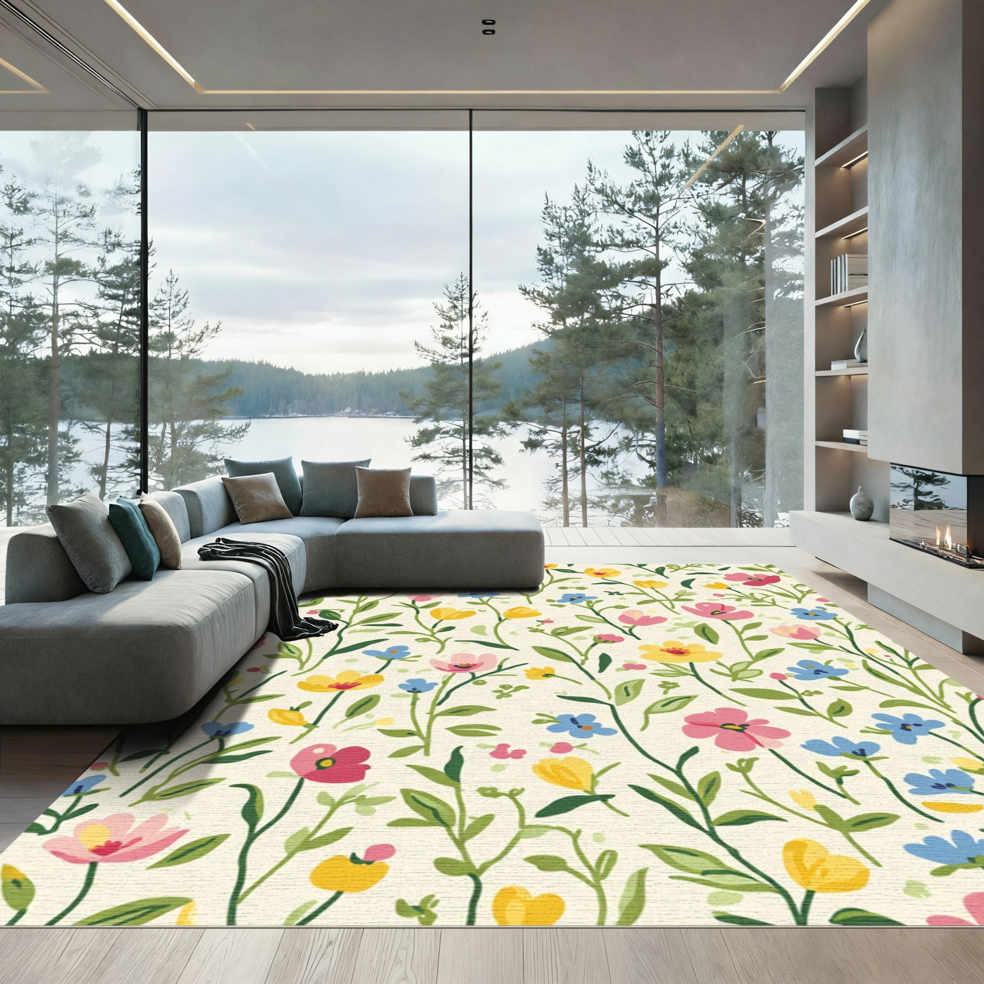 Whimsical Floral Meadow Garden Rug