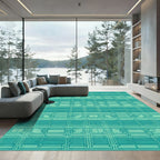 Teal Geometric Interlocking Lines Rug