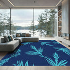 Teal Leafy Branches Navy Background Rug