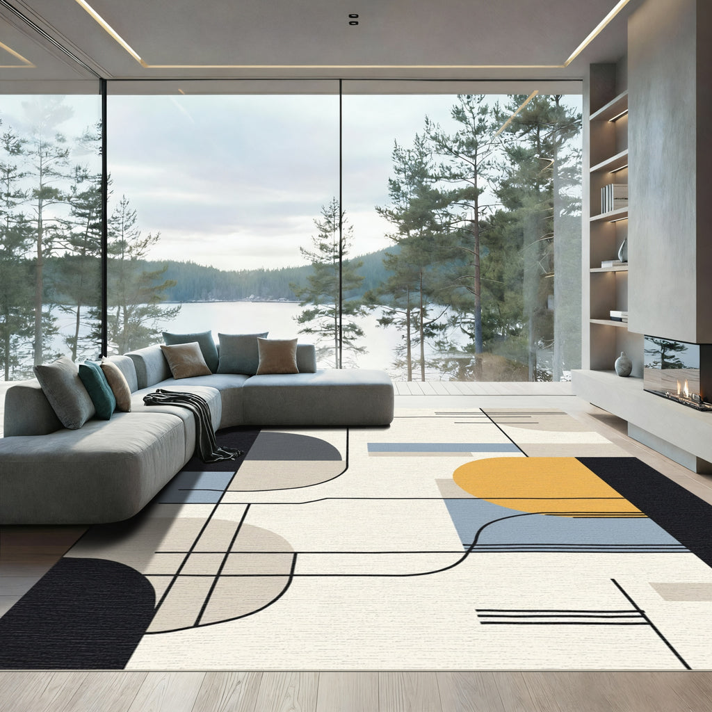 Modern Geometric Gold Blue Black Rug