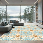 Azure Brown Symmetrical Floral Scroll Rug