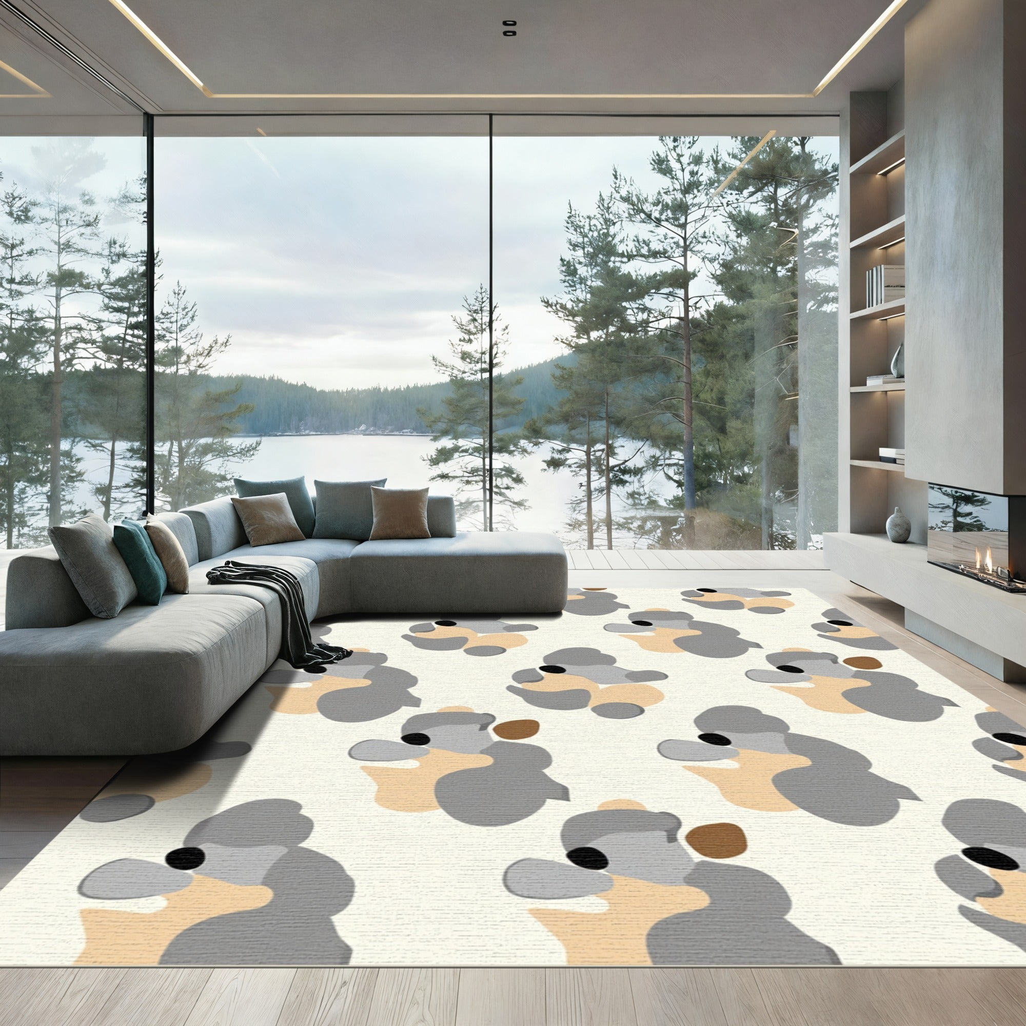 Gray Tan Abstract Animal All Over Rug