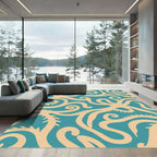 Ivory Teal Swirl Coral Rug