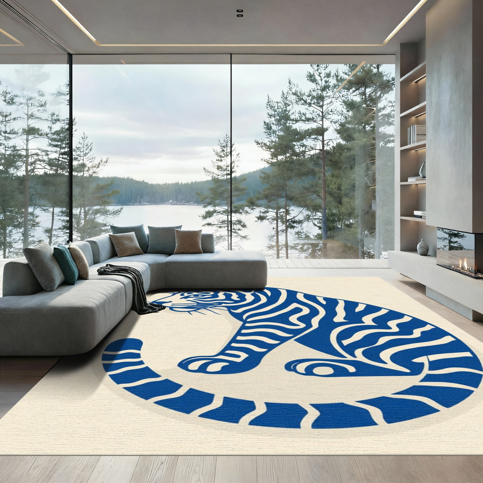 Deep Blue Bold Tiger Stripe Accent Rug