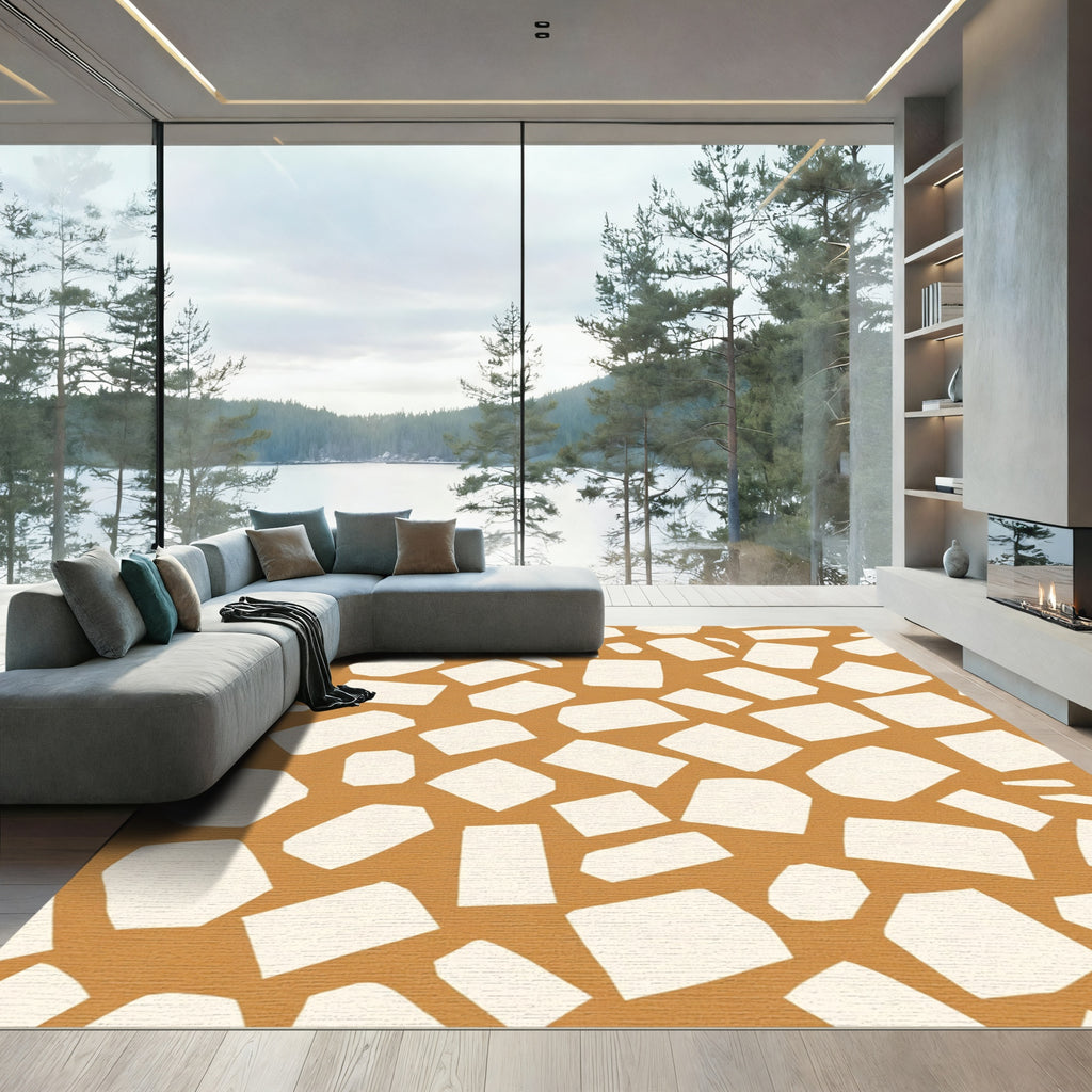 Amber Cream Abstract Terrazzo Stones Rug