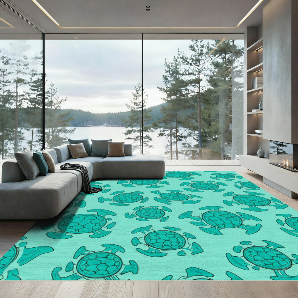 Aqua Textured Turtle Shell Arrangement Rug