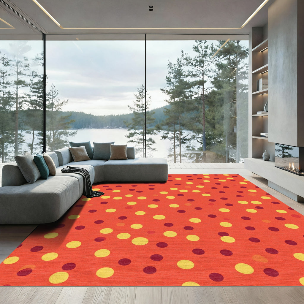 Orange Red Yellow Polka Dot Composition Rug