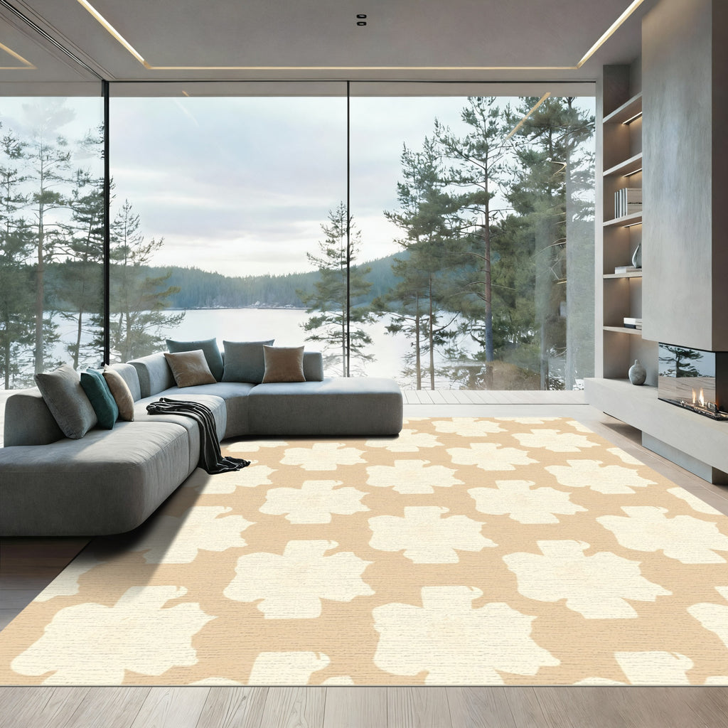 Cream Orchid Overlay Tan Rug