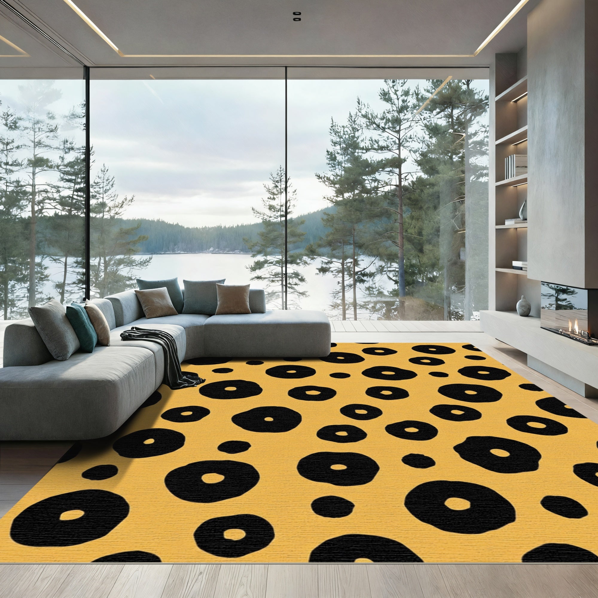 Bold Ochre Black Spotty Circles Rug
