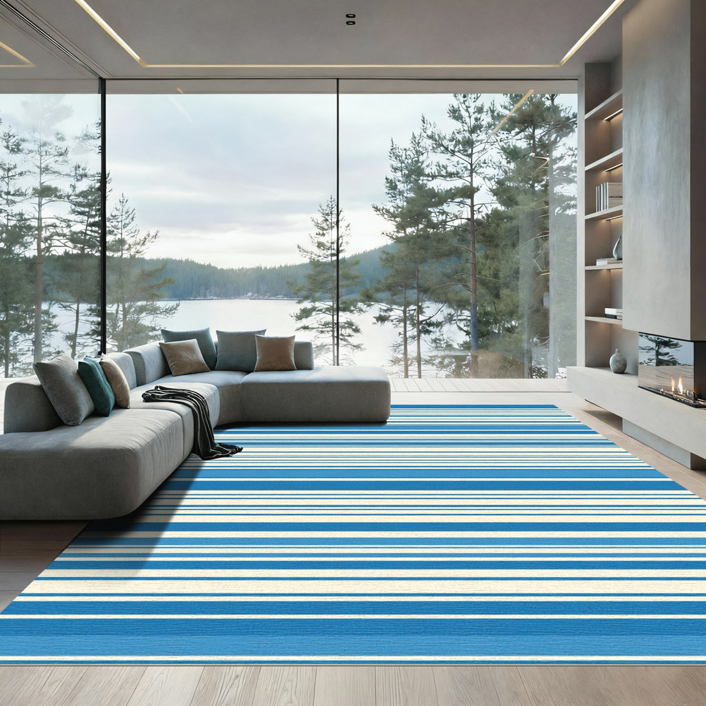 Bold Blue And Cream Stripe Rug