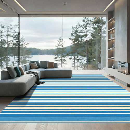 Bold Blue And Cream Stripe Rug