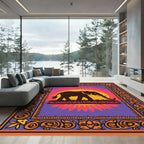 Vibrant Elephant Sun Graphic Border Rug