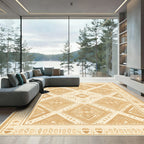 Golden Tribal Diamond Geometric Rug