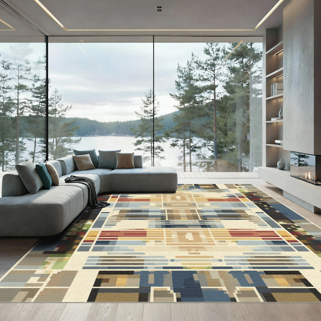 Geometric Blocks Beige Stripe Rug