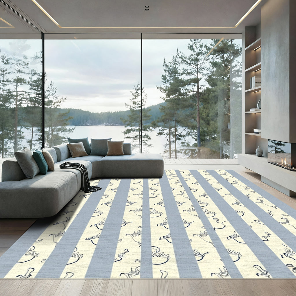 Pale Yellow Figures Vertical Stripe Rug