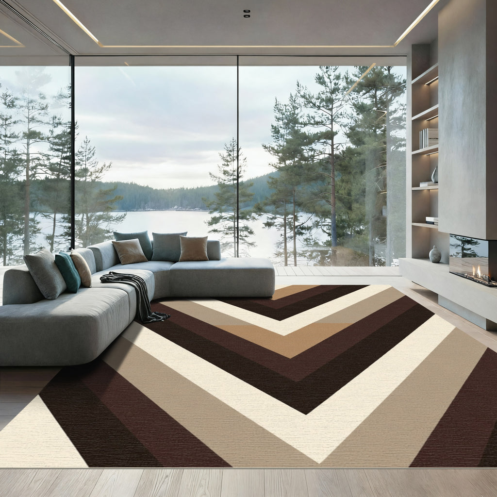 Chic Brown Chevron Herringbone Rug