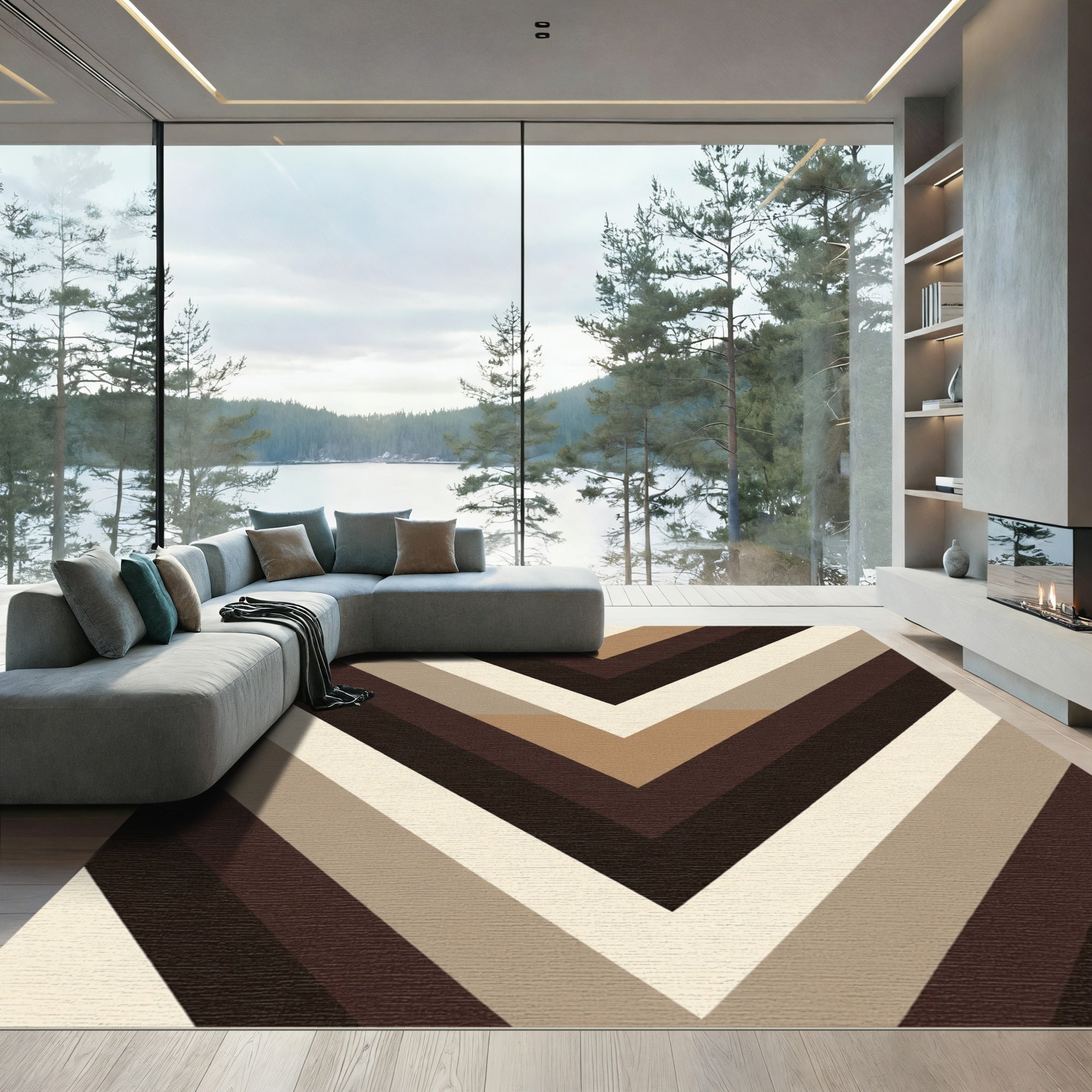 Chic Brown Chevron Herringbone Rug
