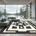 Dark Cream Geometric Maze Rug