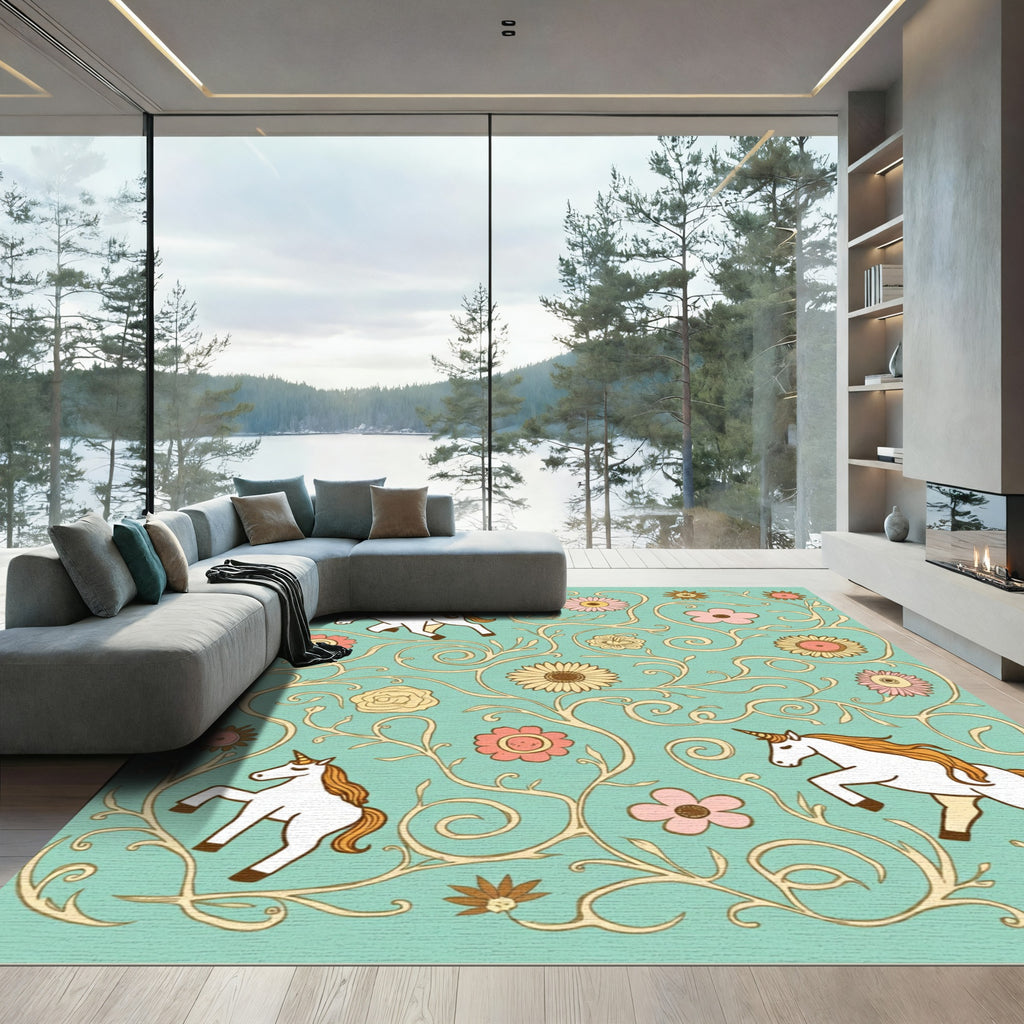Whimsical Unicorn Floral Swirl Rug