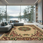 Crimson Green Floral Medallion Border Rug