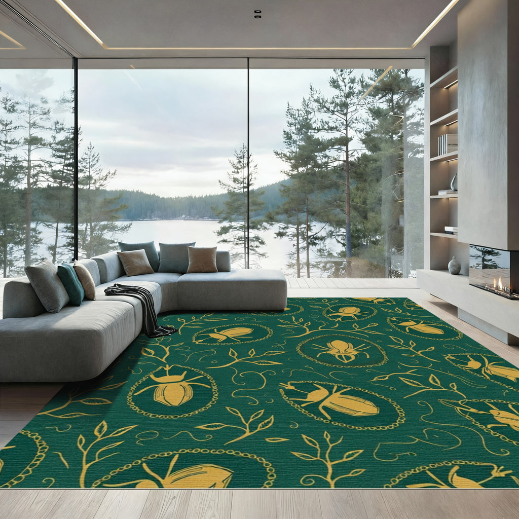 Emerald Gold Scarab Vine Rug