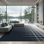Dark Navy White Geometric Grid Gradation Rug