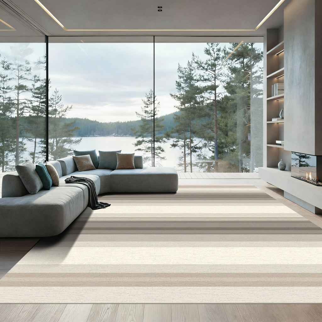 Neutral Tones Wide Striped Rug